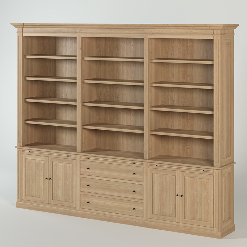 KAS0404-1 / Bookcase Nantes / 3 tiroirs / 3 tirettes (300x46x240)